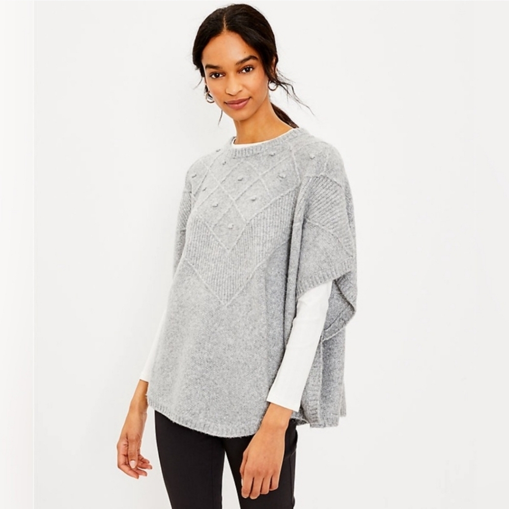 LOFT Women Oversized Bobble Ponch Sweater Gray Medium Large M/L